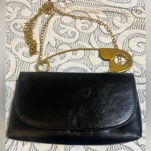 Black Faux Leather Shoulder Clutch with Gold Chain